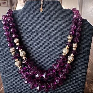 ROBERT ROSE Double Strand Chunky Beaded Necklace Purple‎ Gold Statement